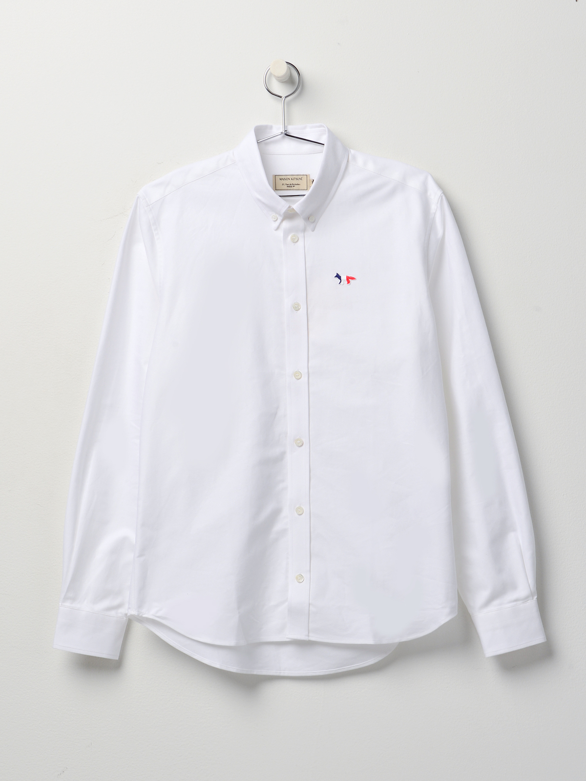 Maison Kitsuné OXFORD TRICOLOR FOX PATCH CLASSIC SHIRT BD - WHITE