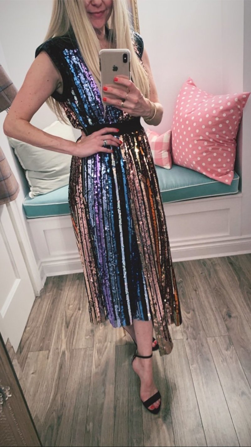 multicolor sequin wrap dress Camille B Dress Rainbow Stripe Sequin