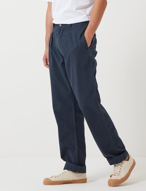 Nigel Cabourn Pleated Chino Trousers - Black Navy | Garmentory