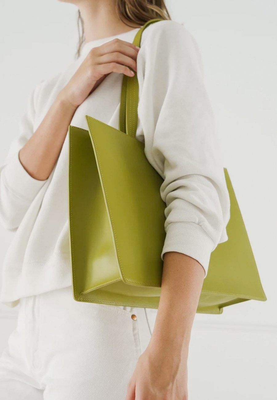 BAGGU Large Leather Retail Tote spanish moss Garmentory