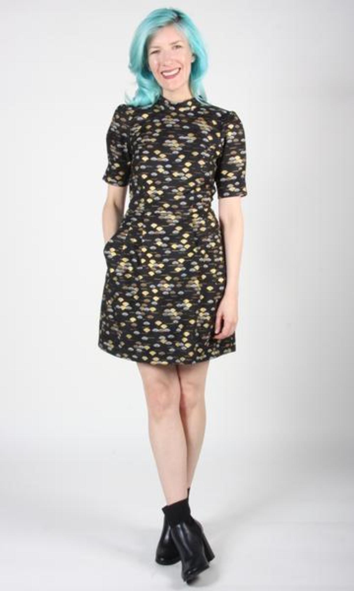 slim fit dress slacks Whimsical Black and White Gown with Birds Motif