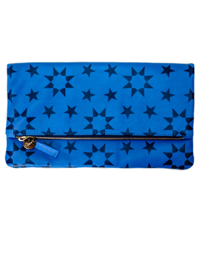 Clare Vivier Foldover Clutch - Cobalt Leather with Navy Moor Print Clare Vivier Foldover Clutch - Cobalt Leather with Navy Moor Print