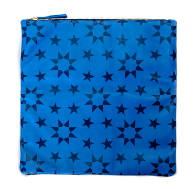 Clare Vivier Foldover Clutch - Cobalt Leather with Navy Moor Print Clare Vivier Foldover Clutch - Cobalt Leather with Navy Moor Print