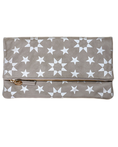 Clare Vivier Foldover Clutch - Gray Leather w/ Silver Moor Print Clare Vivier Foldover Clutch - Gray Leather w/ Silver Moor Print
