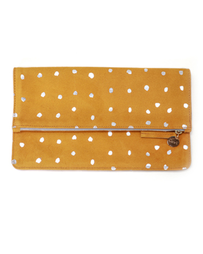 Clare Vivier Foldover Margot Clutch - Gold Suede w/ Silver Spots Clare Vivier Foldover Margot Clutch - Gold Suede w/ Silver Spots