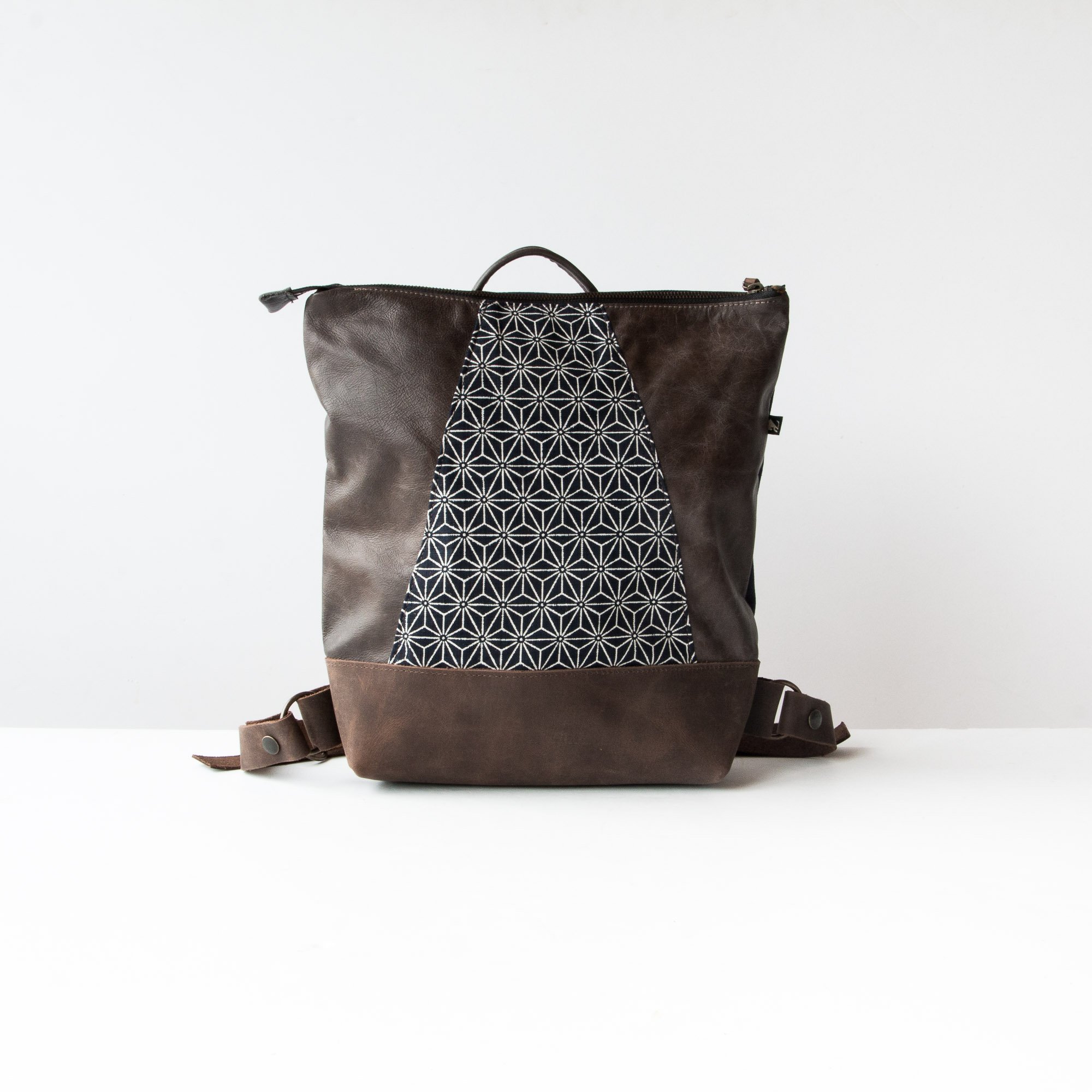 Kazak Hobart Recycled Leather and Japanese Fabric Backpack Garmentory