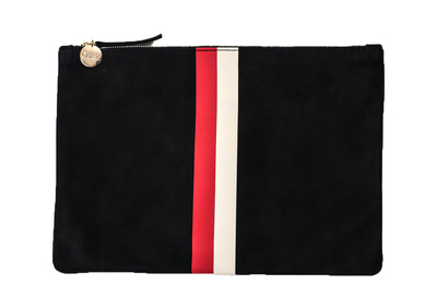 Clare Vivier Flat Clutch - Black Nubuck w/ Red + Cream Stripes Clare Vivier Flat Clutch - Black Nubuck w/ Red + Cream Stripes