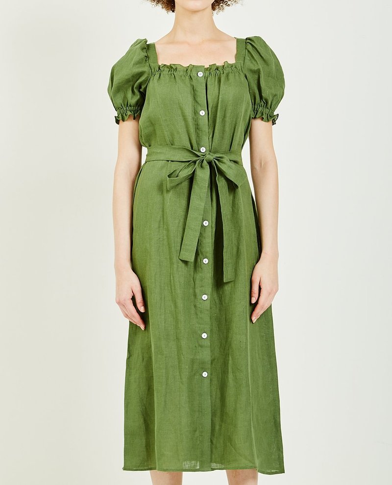 slim fit dress slacks Green & White Toile Cotton Linen Maxi Dress - All Dresses main image 0
