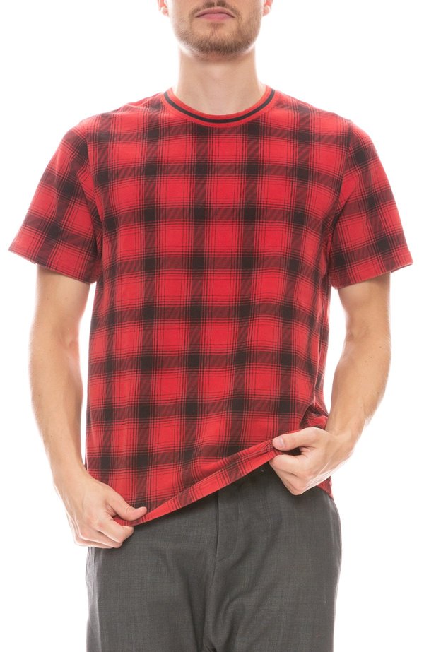 red and black plaid t shirt
