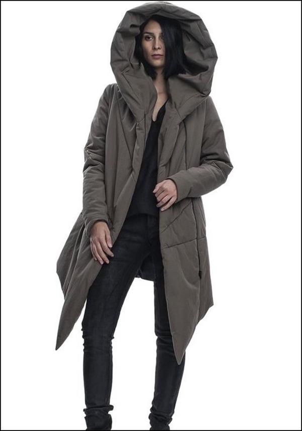 Asymmetrical puffer coat with hood Clearance
