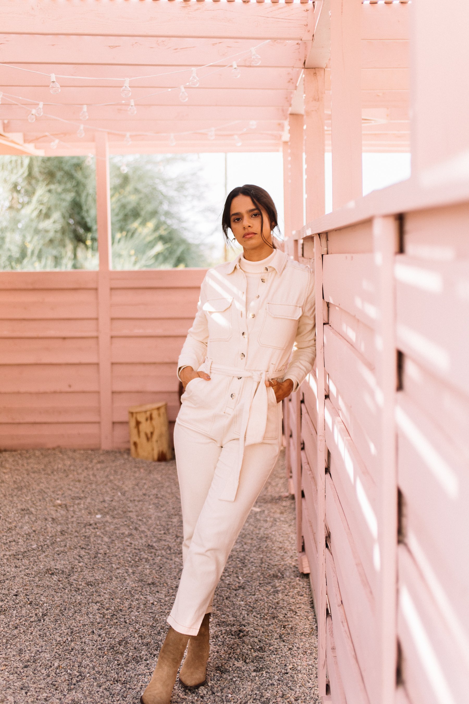 cream utility jumpsuit