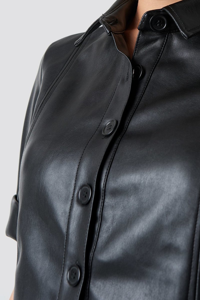 NA-KD Vegan Leather Mini Dress - Black | Garmentory