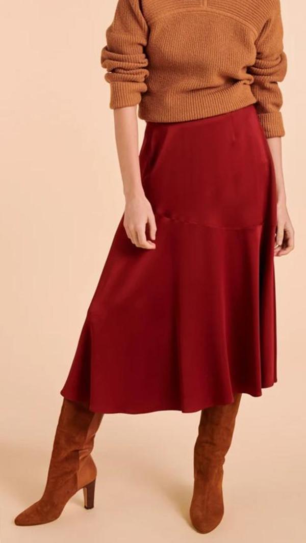 Tara Jarmon Mahogany Joy Crepe Satin Skirt - Burgundy