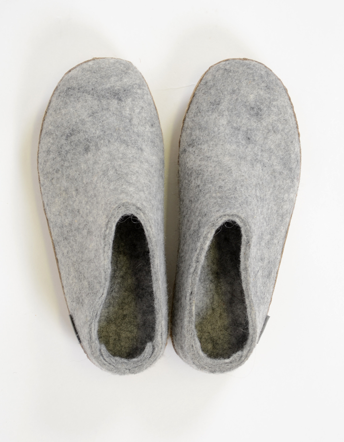 Glerups Women's Wool Slipper Leather Sole Grey Garmentory
