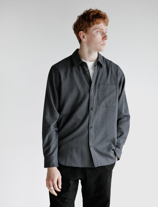 【美品】MARGARET HOWELL/GINGHAM SHIRT DRESS Margaret Howell Minimal Gingham Cotton Cashmere Shirt - Grey