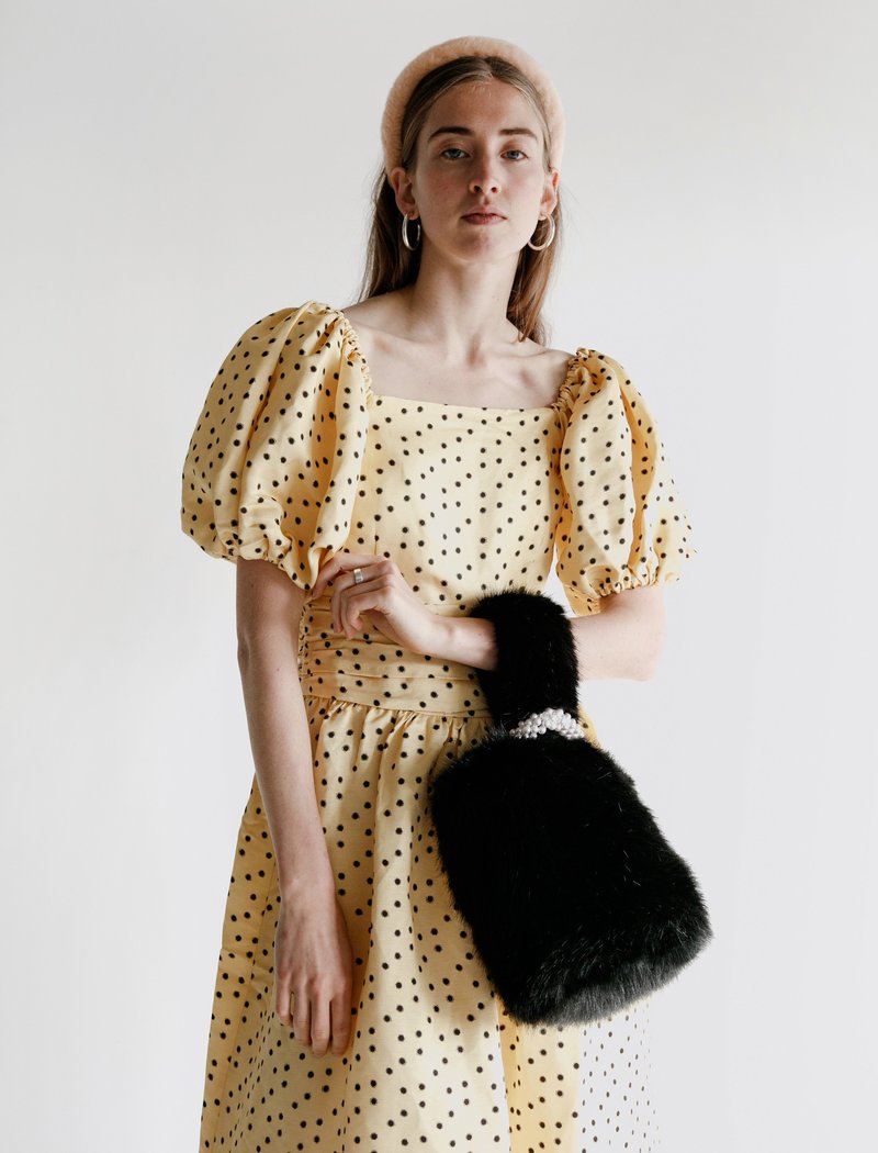 Shrimps Eva Furry Bag with Pearl Handle - Black