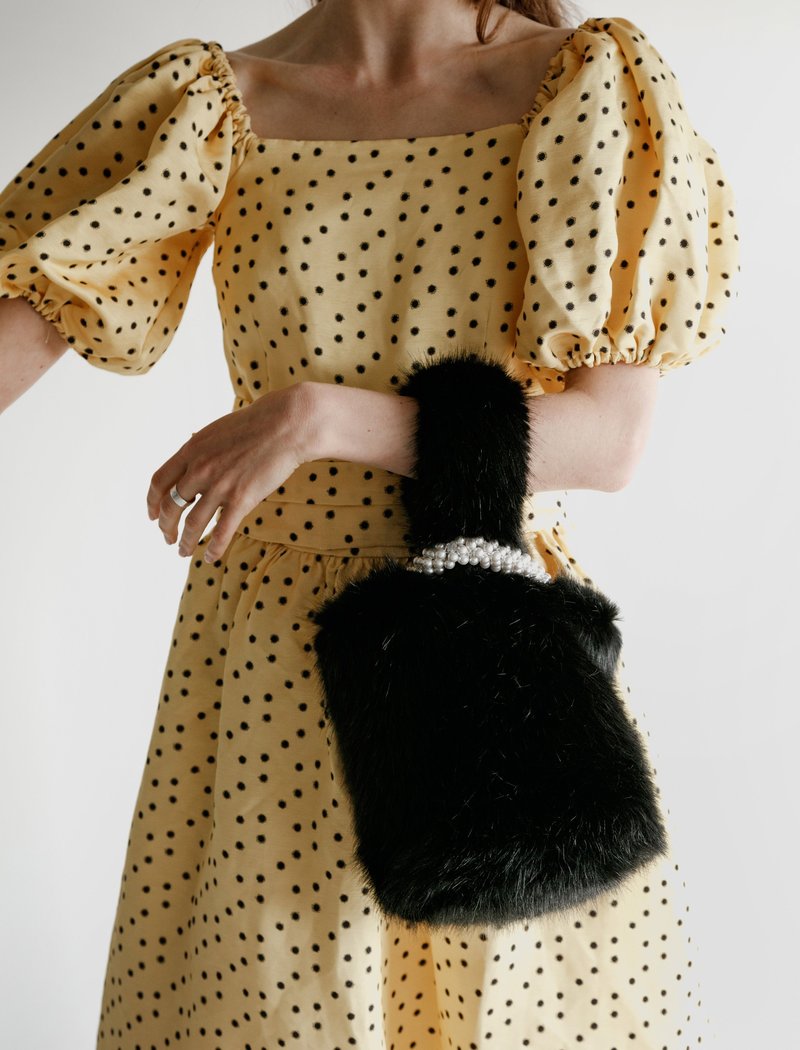 Shrimps Eva Furry Bag with Pearl Handle - Black