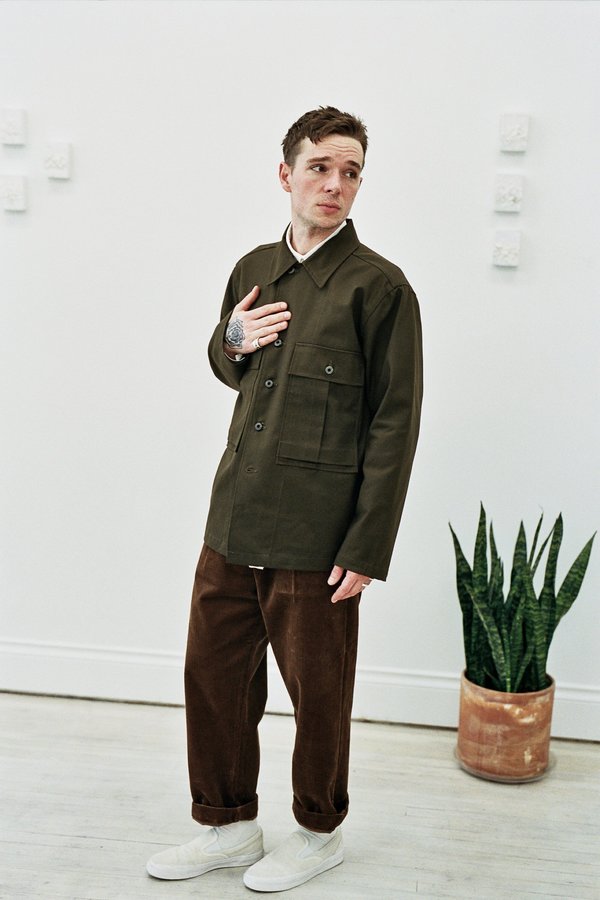 Evan Kinori Bellow Pocket Jacket 2 x 1 Cotton Twill - Dark Olive