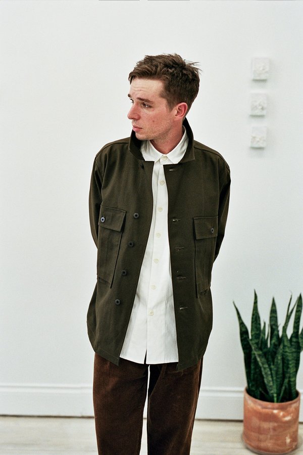 Evan Kinori Bellow Pocket Jacket 2 x 1 Cotton Twill - Dark Olive