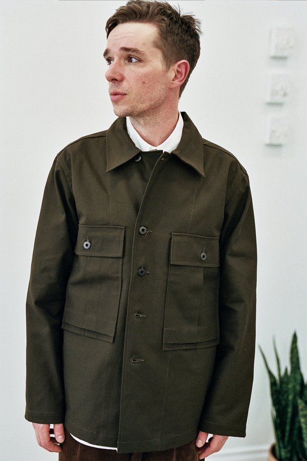 Evan Kinori Bellow Pocket Jacket 2 x 1 Cotton Twill - Dark