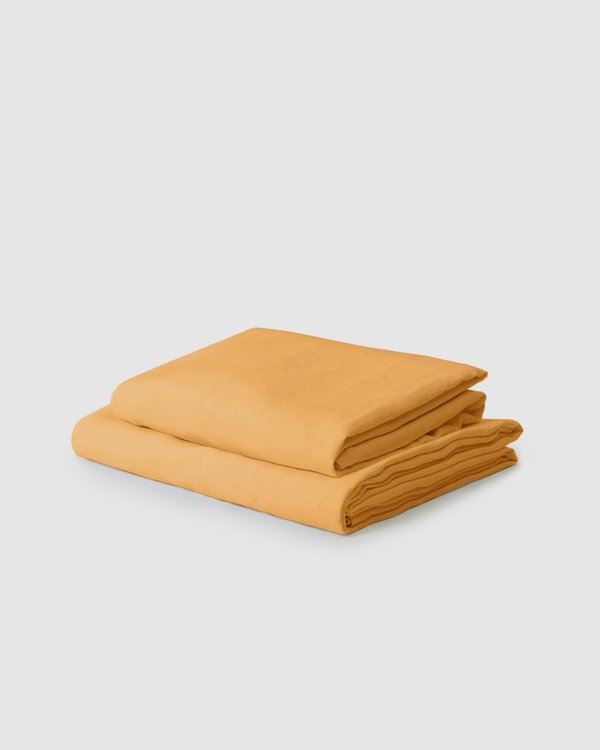 Shop Sunday Morning Marcel Linen Sheet Set - Mustard Shop Sunday Morning Marcel Linen Sheet Set - Mustard