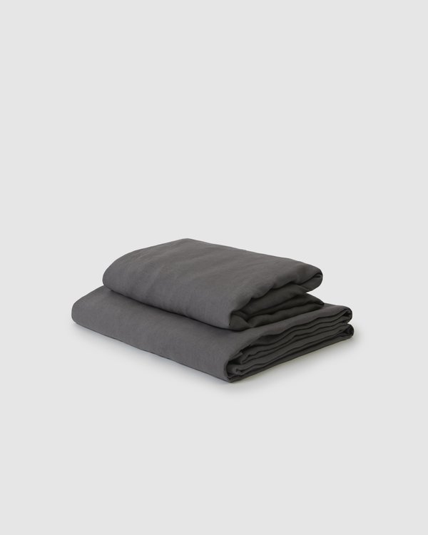 Shop Sunday Morning Marcel Linen Sheet Set - Storm Shop Sunday Morning Marcel Linen Sheet Set - Storm