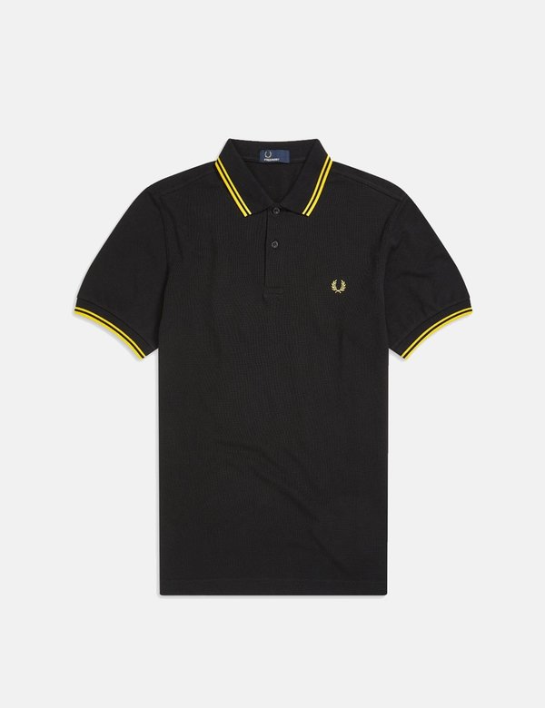 Fred Perry Twin Tipped Polo Shirt - Black/New Yellow | Garmentory