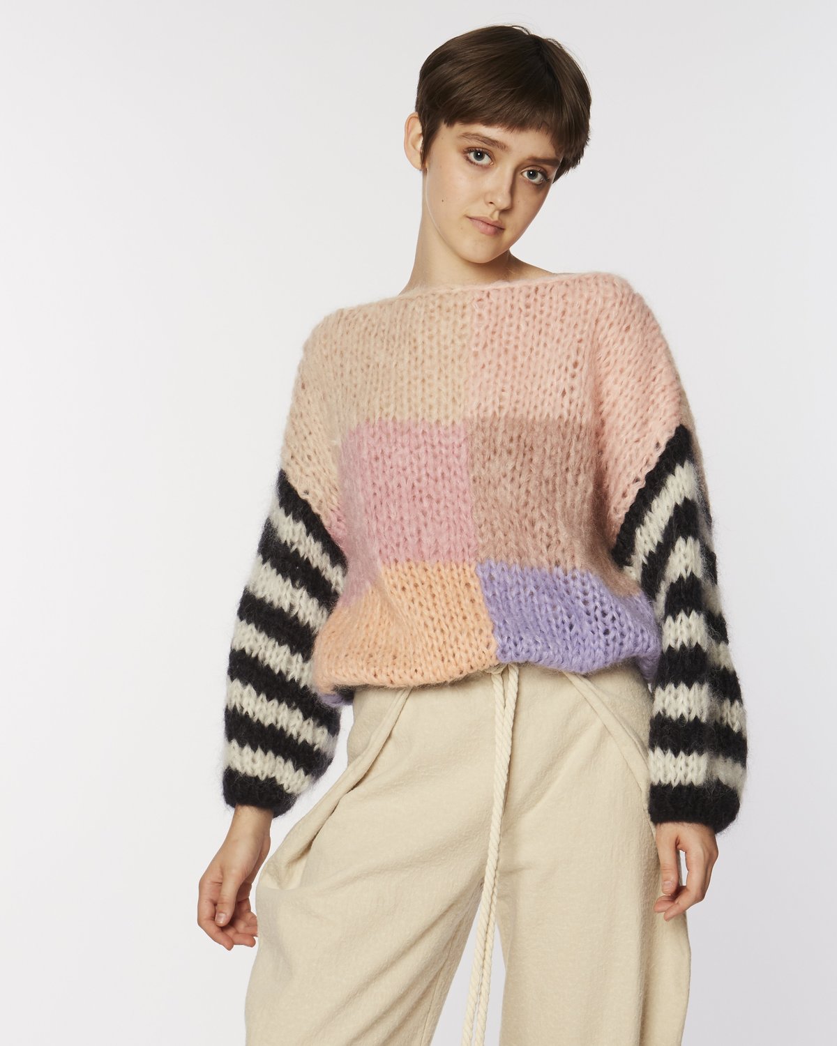 Maiami Mohair Big Sweater With Striped Sleeves - Image 1 of 7