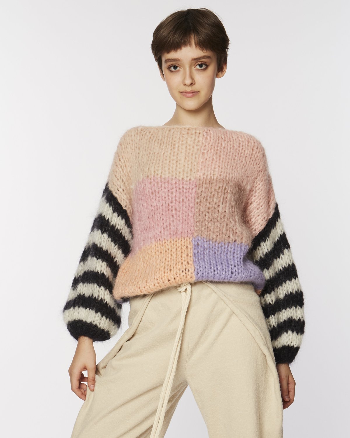 Maiami Mohair Big Sweater With Striped Sleeves - Image 3 of 7