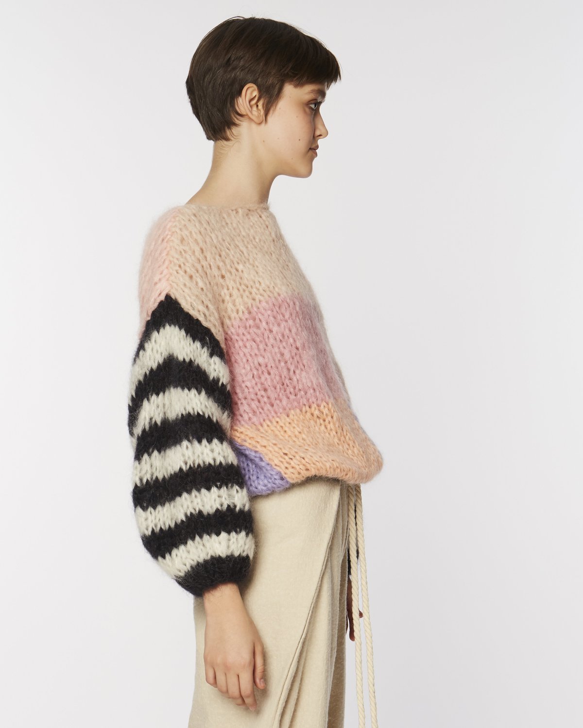 Maiami Mohair Big Sweater With Striped Sleeves - Image 5 of 7