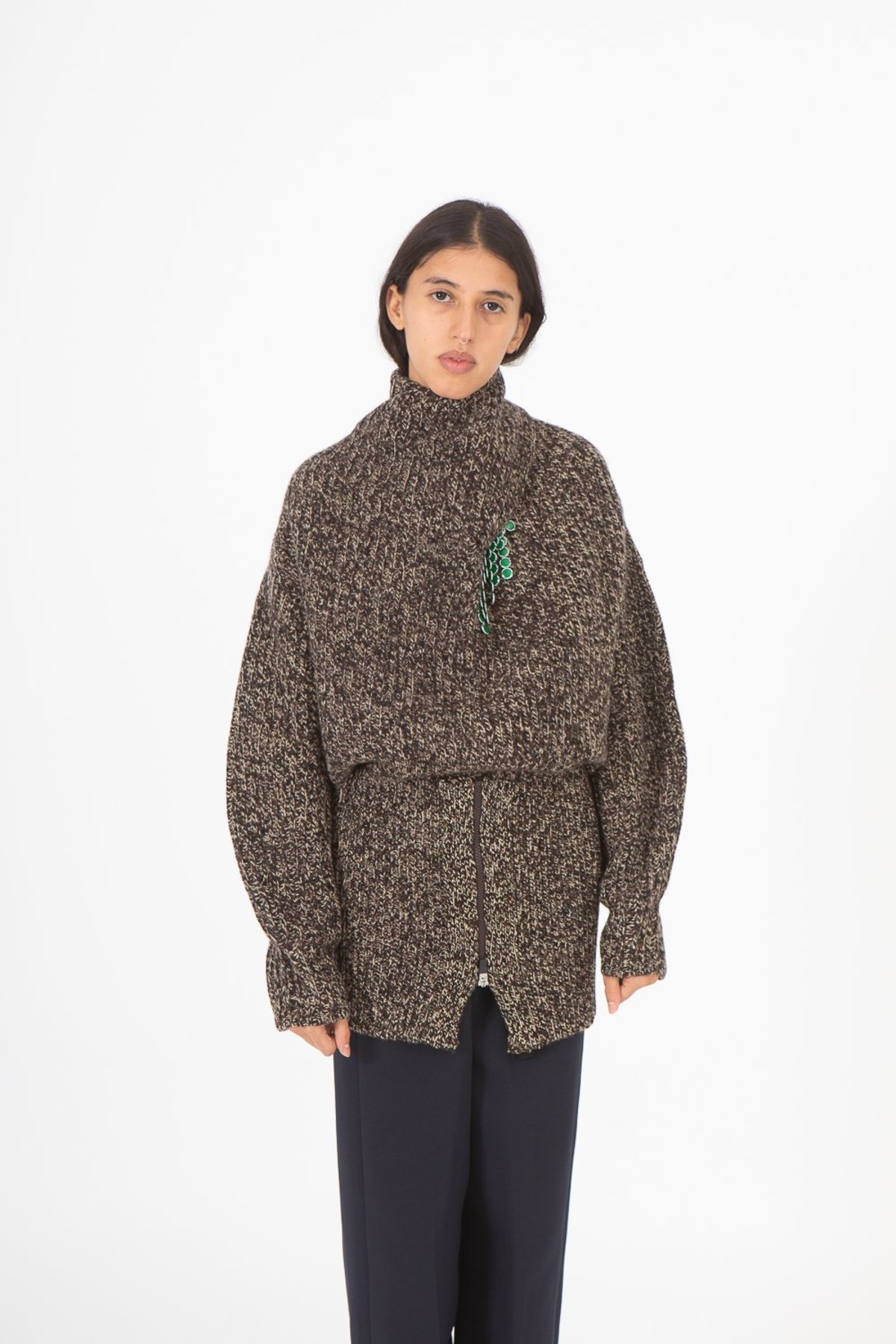 Toga Rib Knit High Neck Sweater - Brown | Garmentory 