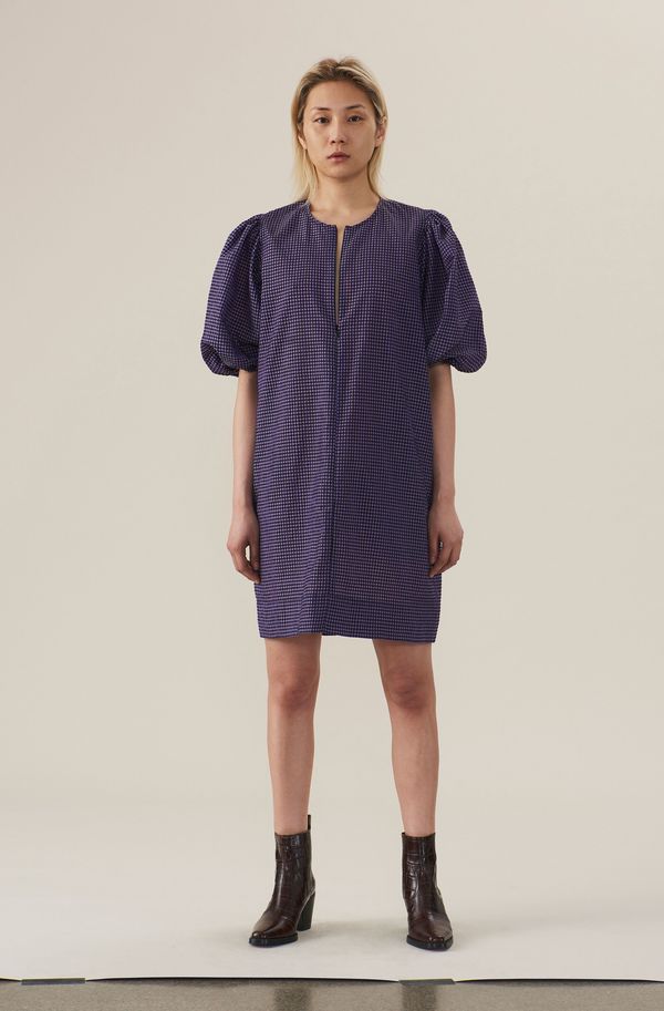 Ganni Seersucker Check Dress - Deep Lavender | Garmentory
