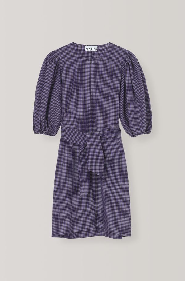 ganni purple seersucker dress Ganni Purple Seersucker Dress Ganni Seersucker Checked Dress