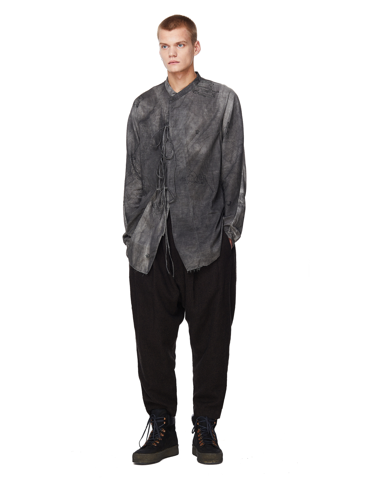 Ziggy Chen Cotton Printed Shirt - Grey | Garmentory