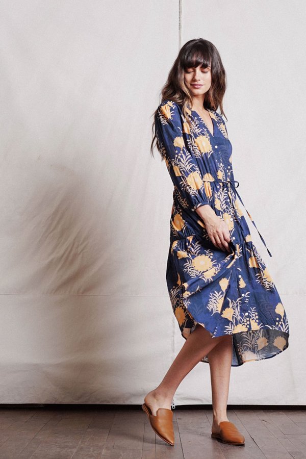 Trovata Ainsley Boho Dress - Navy/Gold Floral | Garmentory