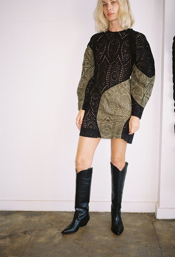 Ganni Mini Lace Dress - Black/Army | Garmentory