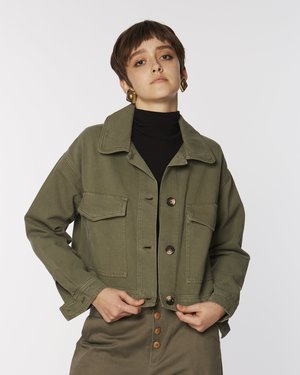 Rita Row Cropped Cotton Jacket - Khaki | Garmentory