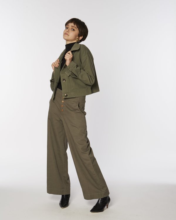 Rita Row Cropped Cotton Jacket - Khaki | Garmentory