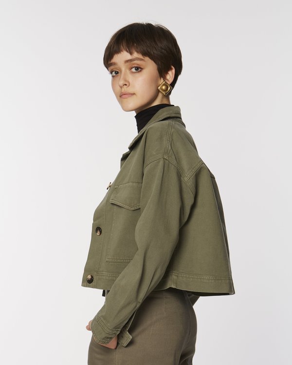 Rita Row Cropped Cotton Jacket - Khaki | Garmentory
