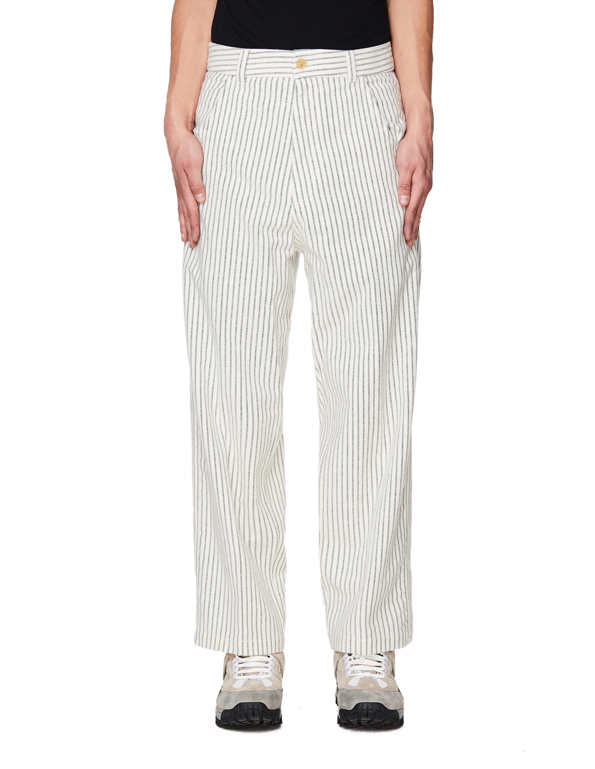 Haider Ackermann Wide Leg Striped Cotton Trousers - White | Garmentory