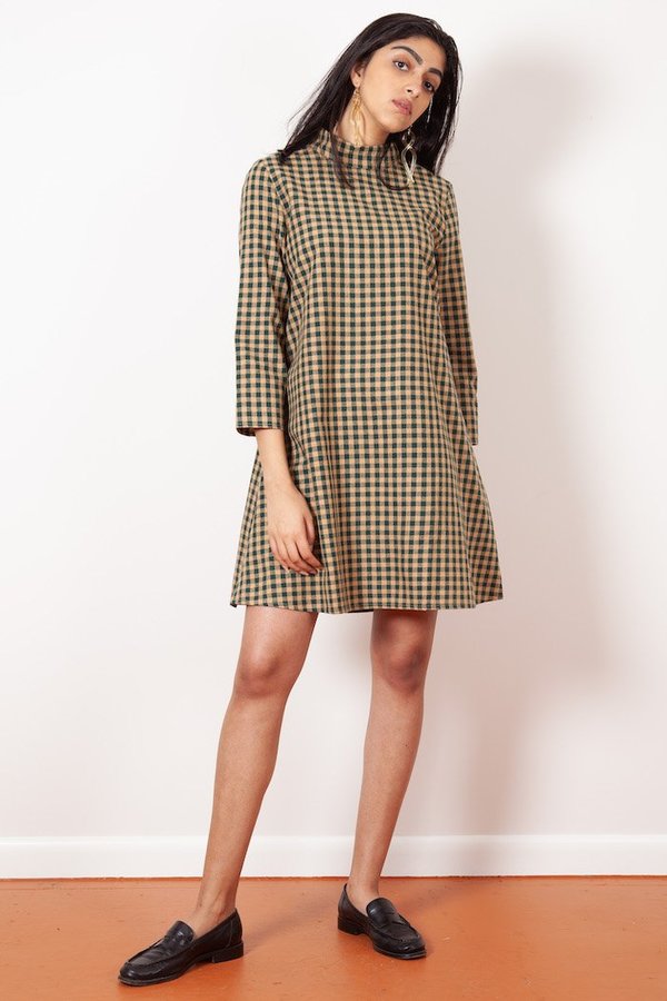 Ali Golden Mock Neck Dress - Gingham | Garmentory