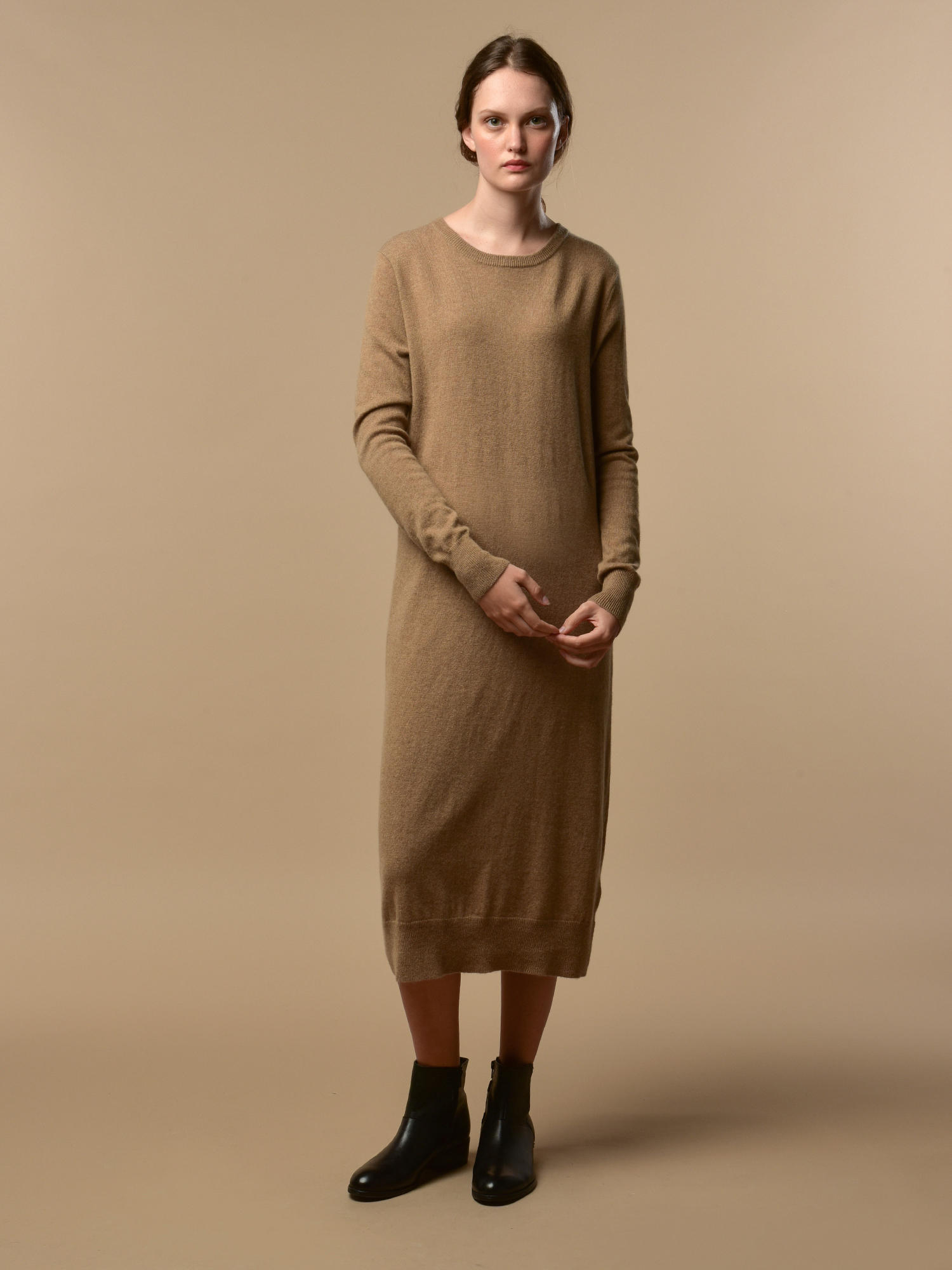 Pure Cashmere NYC Crew Neck Maxi Dress Dark Beige Garmentory