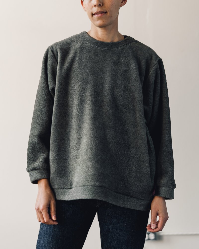 Kapital Reverse Fleece Big Crew Sweatshirt - Khaki | Garmentory