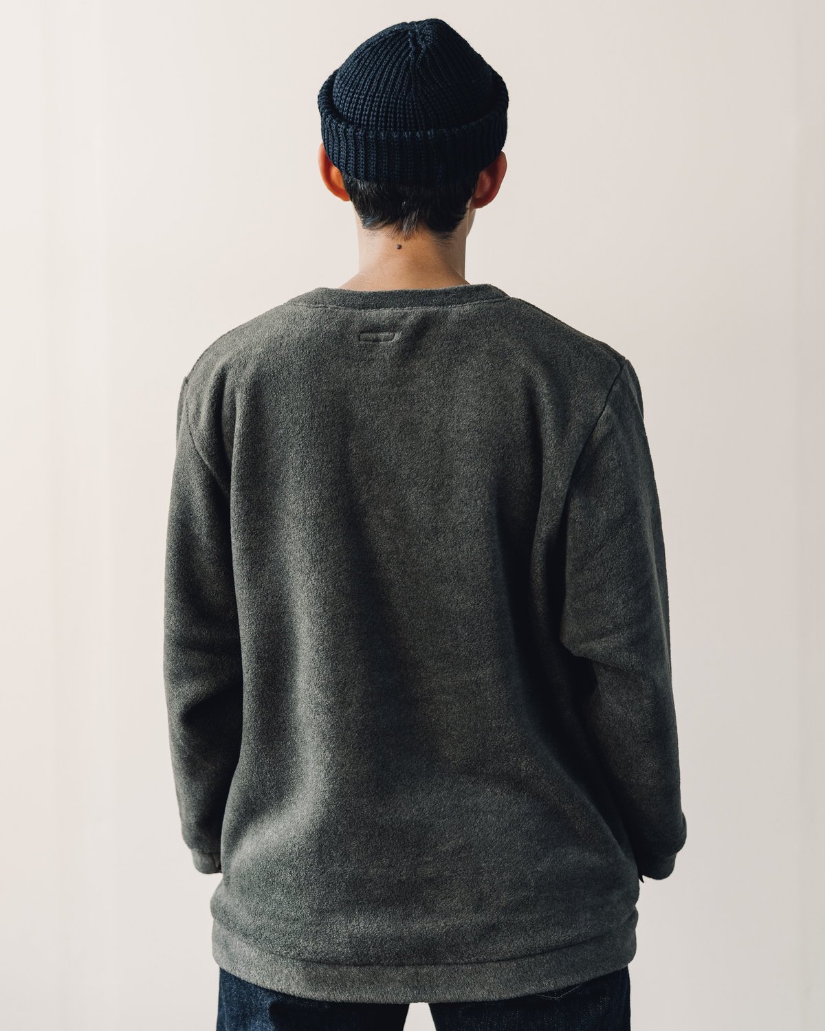 Kapital Reverse Fleece Big Crew Sweatshirt - Khaki | Garmentory