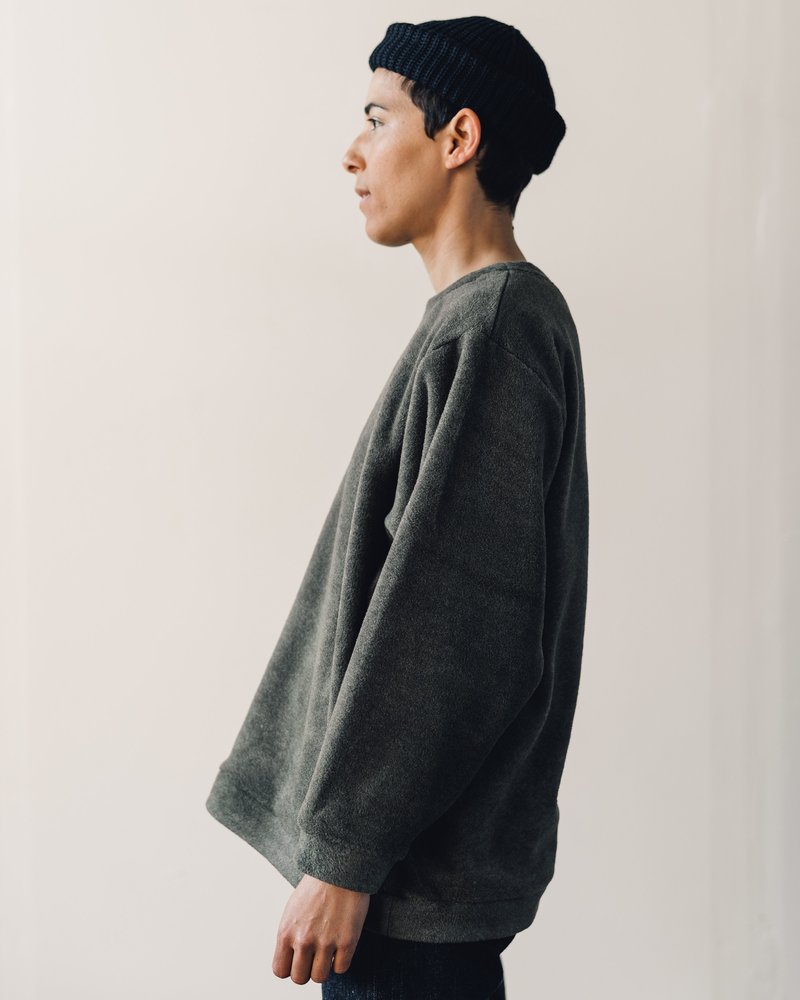 Kapital Reverse Fleece Big Crew Sweatshirt - Khaki | Garmentory