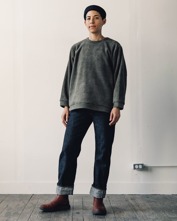 Kapital Reverse Fleece Big Crew Sweatshirt - Khaki | Garmentory