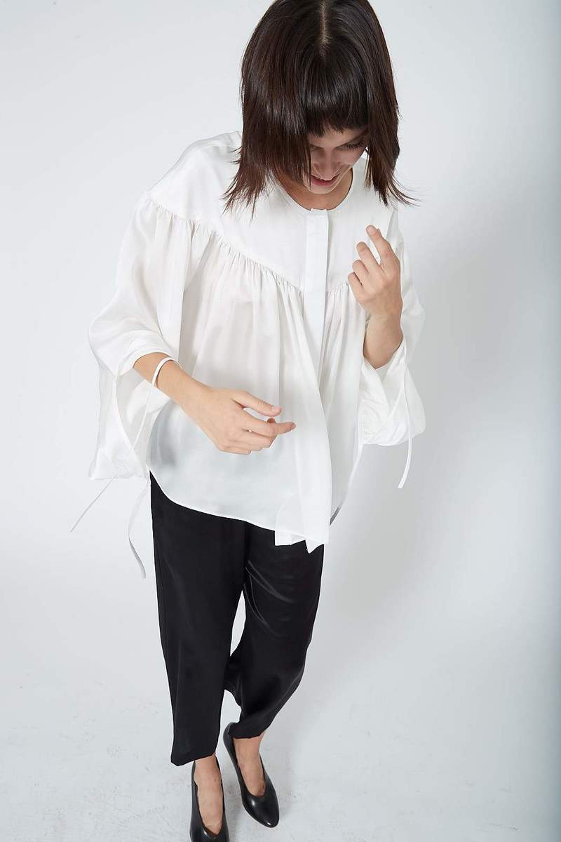 KES Ruched Peasant Blouse - Natural