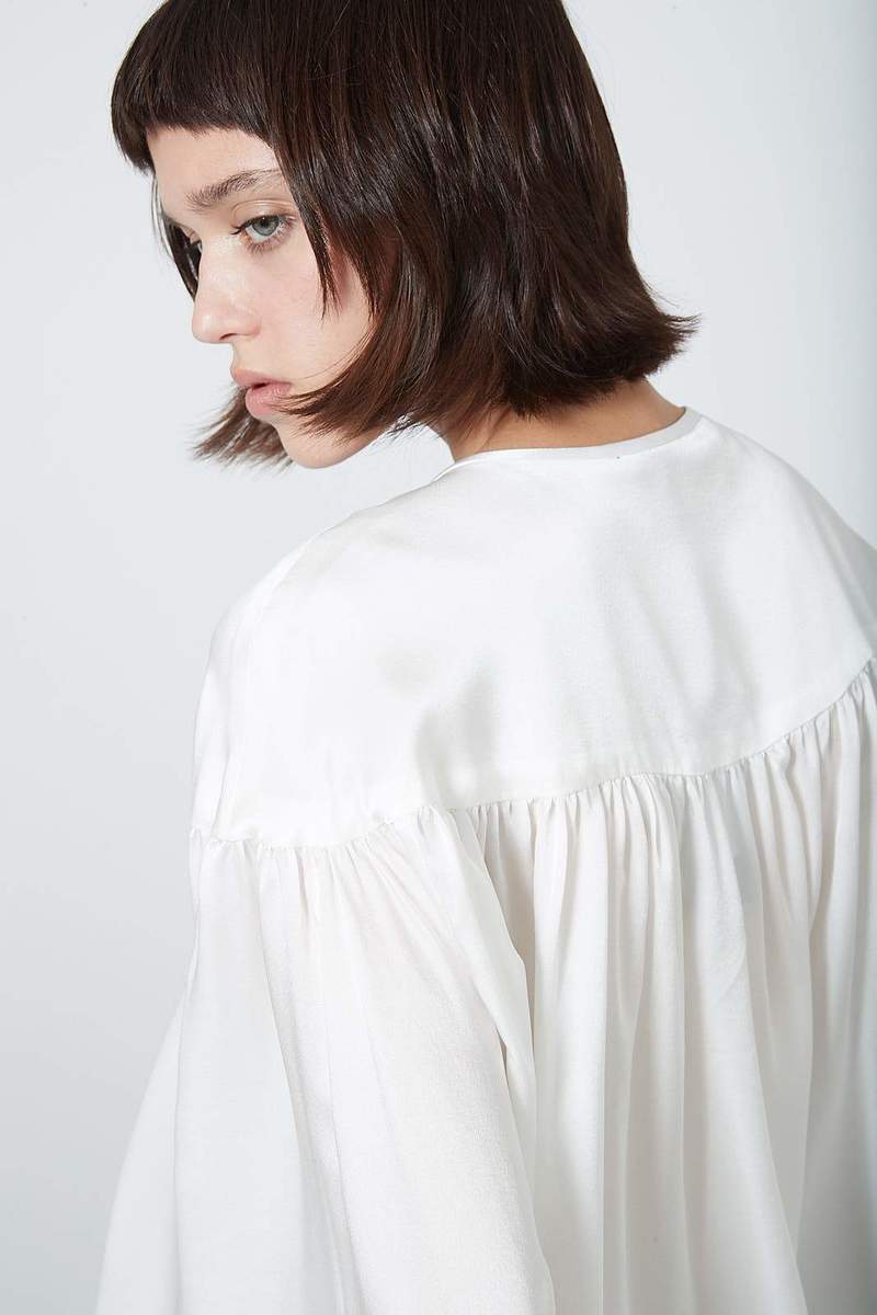 KES Ruched Peasant Blouse - Natural