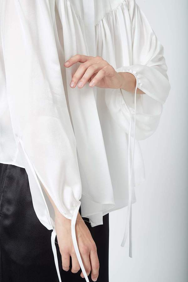 KES Ruched Peasant Blouse - Natural