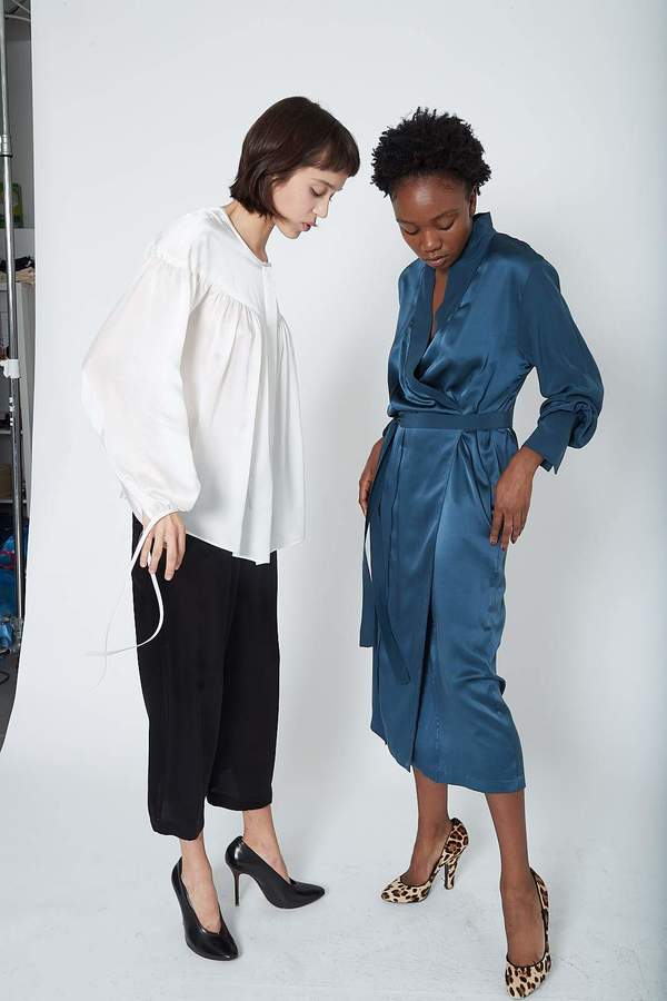 KES Ruched Peasant Blouse - Natural